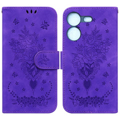 Butterfly Rose Embossed Leather Phone Case, For Tecno Camon 20 Pro 4G, For Tecno Pova 5, For Tecno Spark 10 5G, For Tecno Spark 10 Pro