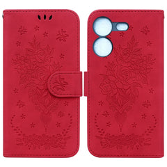 Butterfly Rose Embossed Leather Phone Case, For Tecno Camon 20 Pro 4G, For Tecno Pova 5, For Tecno Spark 10 5G, For Tecno Spark 10 Pro, For Tecno Spark 10 / Spark 10C