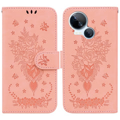 Butterfly Rose Embossed Leather Phone Case, For Tecno Camon 20 Pro 4G, For Tecno Pova 5, For Tecno Spark 10 5G, For Tecno Spark 10 Pro, For Tecno Spark 10 / Spark 10C