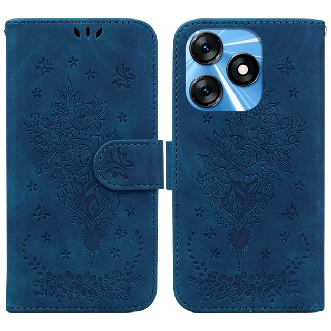Butterfly Rose Embossed Leather Phone Case, For Tecno Spark 10 / Spark 10C