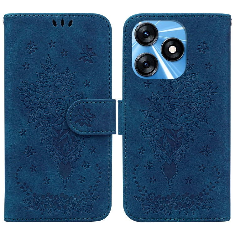 Butterfly Rose Embossed Leather Phone Case, For Tecno Spark 10 / Spark 10C