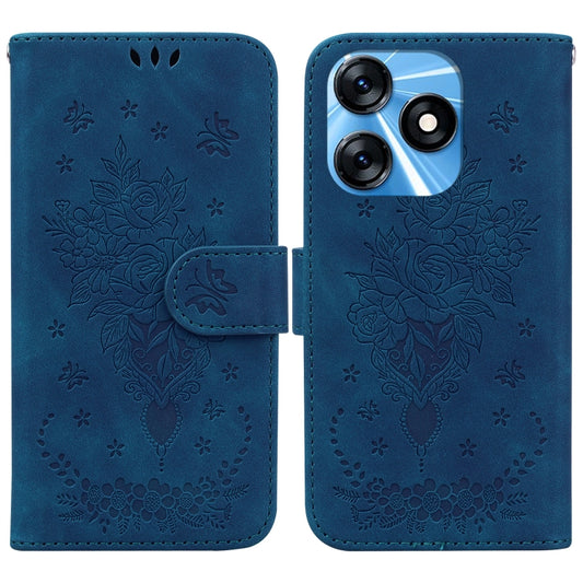 Butterfly Rose Embossed Leather Phone Case, For Tecno Spark 10 / Spark 10C