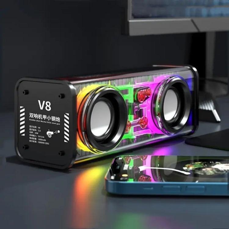 V8 Transparent Mechanical TWS Subwoofer Wireless Bluetooth Speaker, V8