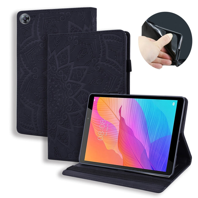 Calf Pattern Double Folding Design Embossed Leather Case with  Holder & Card Slots & Pen Slot &   Elastic Band, For Huawei MatePad T8