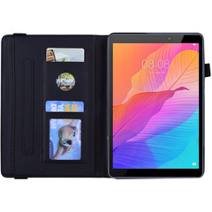 Calf Pattern Double Folding Design Embossed Leather Case with  Holder & Card Slots & Pen Slot &   Elastic Band, For Huawei MatePad T8
