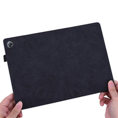 Calf Pattern Double Folding Design Embossed Leather Case with  Holder & Card Slots & Pen Slot &   Elastic Band, For Huawei MatePad T8