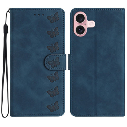 Seven Butterflies Embossed Leather Phone Case, For iPhone Air, For iPhone 16 Pro Max, For iPhone 16 Pro, For iPhone 16 Plus