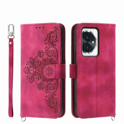 Skin Feel Flowers Embossed Wallet Leather Phone Case, For Honor X8b, For Honor 100 Pro, For Honor 100, For Honor X9b
