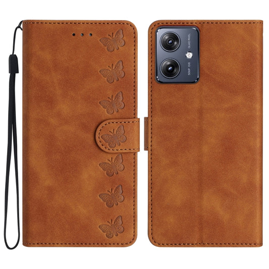 Seven Butterflies Embossed Leather Phone Case, For Motorola Moto G14 4G, For Motorola Edge 40, For Motorola Moto G13, For Motorola Moto E13