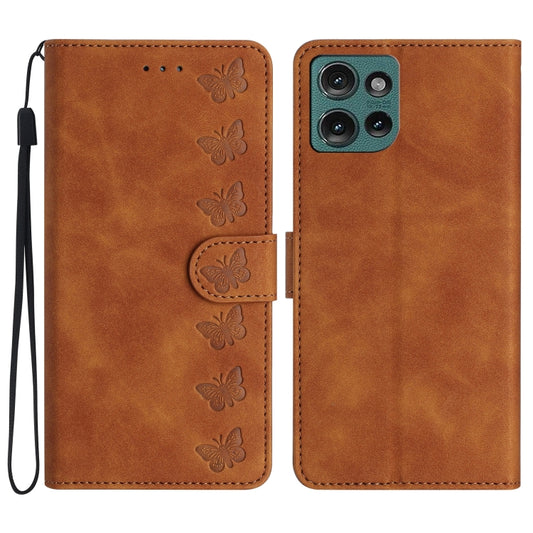 Seven Butterflies Embossed Leather Phone Case, For Motorola Edge 50 5G, For Motorola Edge 50 Pro, For Motorola Edge 50 Fusion, For Motorola Moto G84 5G, For Motorola Moto G54 5G