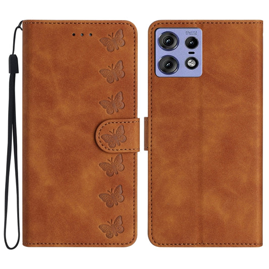 Seven Butterflies Embossed Leather Phone Case, For Motorola Edge 50 Pro, For Motorola Edge 50 Fusion, For Motorola Moto G84 5G, For Motorola Moto G54 5G