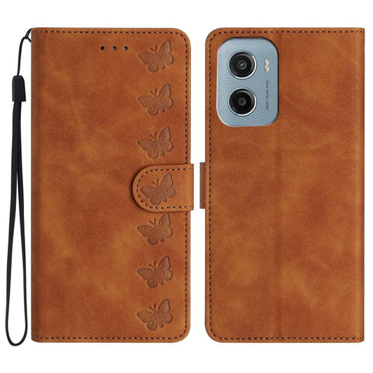 Seven Butterflies Embossed Leather Phone Case, For Motorola Moto E15, For Motorola Moto G05, For Motorola Moto G15, For Motorola Edge 50 5G