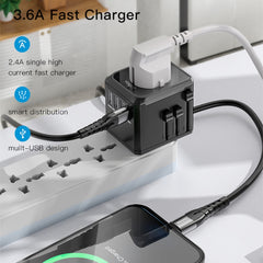 Yesido MC-10 3 USB + Type-C Ports Multi-function Universal Travel Adapter Plug