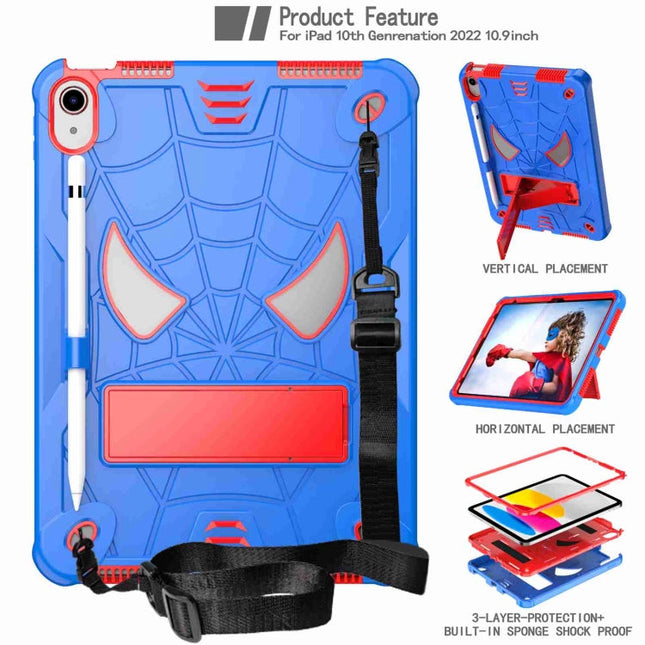 Spider Texture Silicone Hybrid PC Tablet Case with Shoulder Strap, For iPad 10th Gen 10.9 2022, For iPad Pro 11 2021 / Air 5 10.9