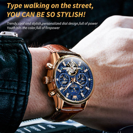 OLEVS 6658 Men Luminous Waterproof Leather Strap Mechanical Watch