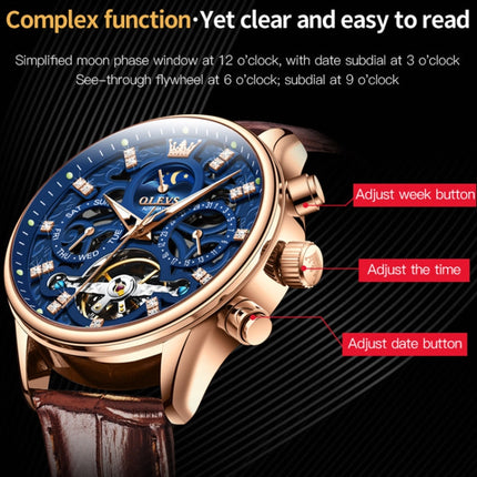 OLEVS 6658 Men Luminous Waterproof Leather Strap Mechanical Watch
