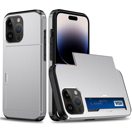 Shockproof Armor Phone Case with Slide Card Slot, For iPhone 15 Pro Max, For iPhone 15 Pro