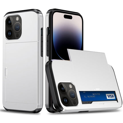 Shockproof Armor Phone Case with Slide Card Slot, For iPhone 15 Pro Max, For iPhone 15 Pro