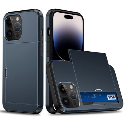 Shockproof Armor Phone Case with Slide Card Slot, For iPhone 15 Pro Max, For iPhone 15 Pro