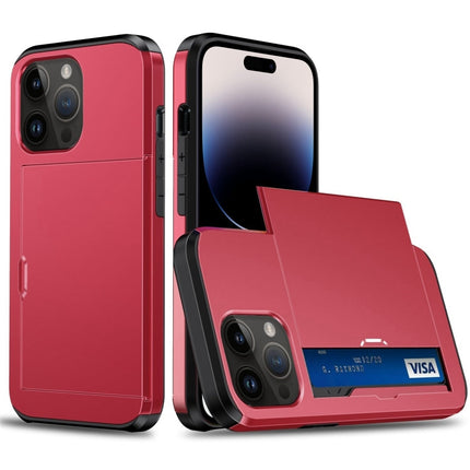 Shockproof Armor Phone Case with Slide Card Slot, For iPhone 15 Pro Max, For iPhone 15 Pro