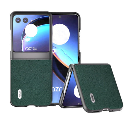 ABEEL Cross Texture Genuine Leather Phone Case, For Motorola Razr 60 Ultra, For Motorola Razr 40, For Motorola Razr 40 Ultra