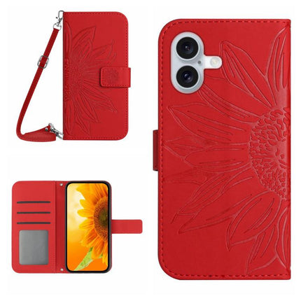 Skin Feel Sun Flower Embossed Flip Leather Phone Case with Lanyard, For iPhone 17 Pro, For iPhone 17