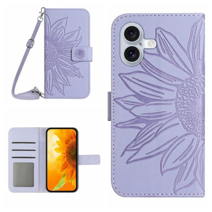 Skin Feel Sun Flower Embossed Flip Leather Phone Case with Lanyard, For iPhone 17 Pro, For iPhone 17