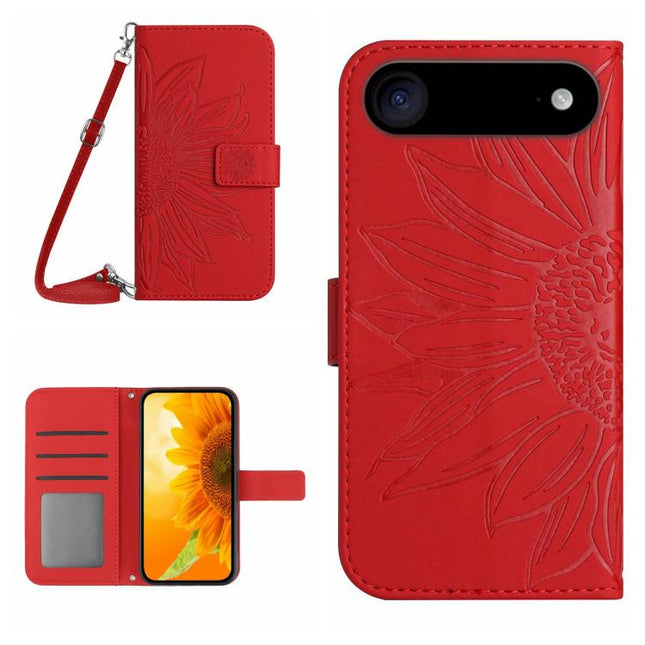 Skin Feel Sun Flower Embossed Flip Leather Phone Case with Lanyard, For iPhone Air, For iPhone 16 Pro Max