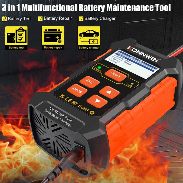 KONNWEI KW520 12V / 24V 3 in 1 Car Battery Tester with Detection & Repair & Charging Function, KW520