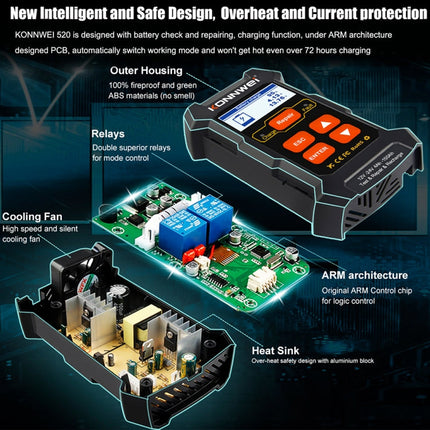 KONNWEI KW520 12V / 24V 3 in 1 Car Battery Tester with Detection & Repair & Charging Function, KW520