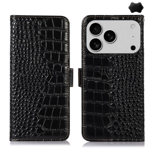 Crocodile Top Layer Cowhide Leather Phone Case, For iPhone 16e / 17e, For iPhone 17 Pro Max, For iPhone 17 Pro, For iPhone 17, For iPhone Air, For iPhone 16 Pro Max