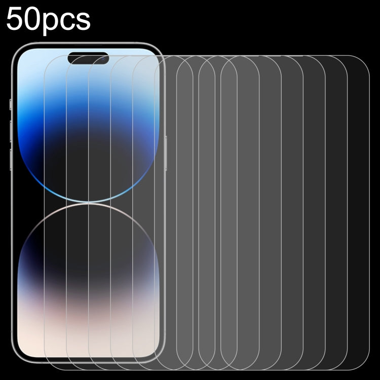 50pcs 0.26mm 9H 2.5D High Aluminum Tempered Glass Film, For iPhone 15 Plus / 15 Pro Max, For iPhone 14 Plus, For iPhone 14, For iPhone 15 / 15 Pro, For iPhone 14 Pro, For iPhone 14 Pro Max, For iPhone 13 Pro Max, For iPhone 13 / 13 Pro, For iPhone 13 mini