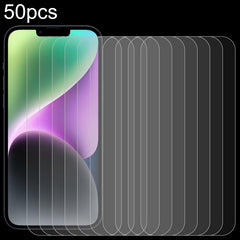 50pcs 0.26mm 9H 2.5D High Aluminum Tempered Glass Film, For iPhone 15 Plus / 15 Pro Max, For iPhone 15 / 15 Pro
