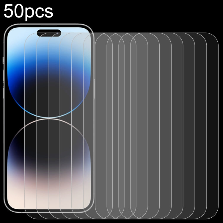 50pcs 0.26mm 9H 2.5D High Aluminum Tempered Glass Film, For iPhone 15 Plus / 15 Pro Max, For iPhone 14 Plus, For iPhone 14, For iPhone 15 / 15 Pro, For iPhone 14 Pro, For iPhone 14 Pro Max, For iPhone 13 Pro Max, For iPhone 13 / 13 Pro, For iPhone 13 mini