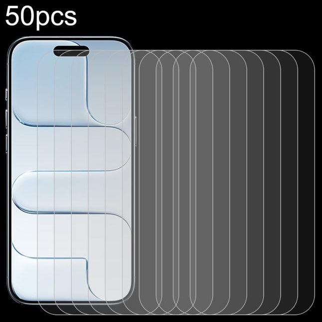 50pcs 0.26mm 9H 2.5D High Aluminum Tempered Glass Film, For iPhone 17 Pro Max, For iPhone 17 Pro / 17, For iPhone Air, For iPhone 16 Pro Max, For iPhone 16 Pro, For iPhone 16 Plus, For iPhone 16, For iPhone 15 Plus / 15 Pro Max, For iPhone 15 / 15 Pro