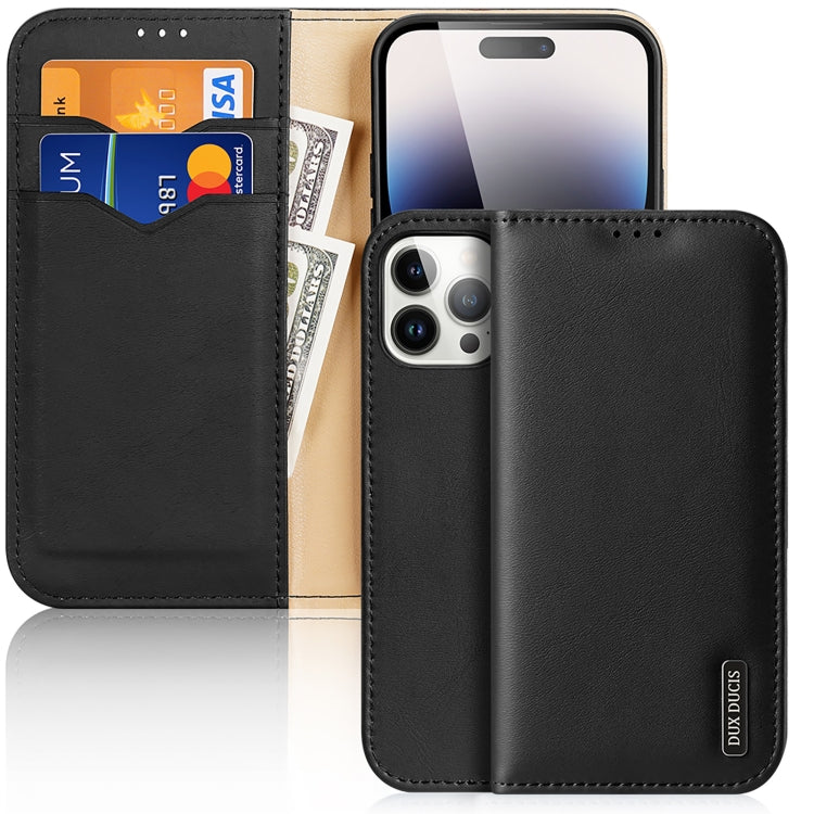 DUX DUCIS Hivo Series Cowhide + PU + TPU Flip Phone Case, For iPhone 16 Pro Max, For iPhone 16 Pro, For iPhone 16 Plus, For iPhone 16, For iPhone SE 2024, For iPhone 15 Pro Max, For iPhone 15 Pro, For iPhone 15 Plus, For iPhone 15