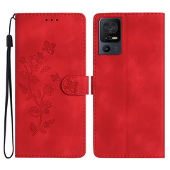 Flower Butterfly Embossing Pattern Leather Phone Case, For TCL 405 / 406 / 408, For TCL 40 SE