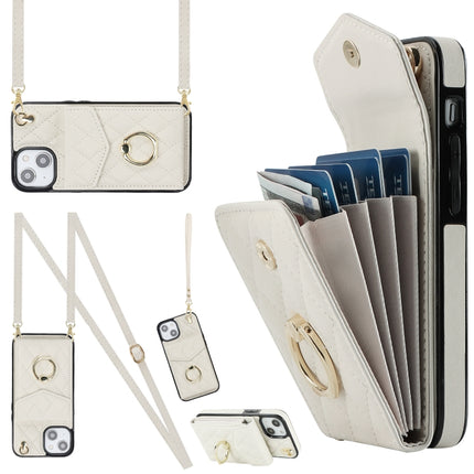 Rhombic Texture Card Bag Phone Case with Long Lanyard, For iPhone 14 Plus, For iPhone 14, For iPhone 14 Pro