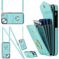 Rhombic Texture Card Bag Phone Case with Long Lanyard