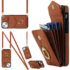 Rhombic Texture Card Bag Phone Case with Long Lanyard