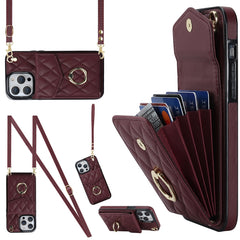 Rhombic Texture Card Bag Phone Case with Long Lanyard, For iPhone 14 Pro Max, For iPhone 13 Pro Max, For iPhone 13 Pro, For iPhone 13