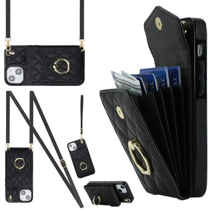 Rhombic Texture Card Bag Phone Case with Long Lanyard, For iPhone 13, For iPhone 12 / 12 Pro, For iPhone 12 Pro Max