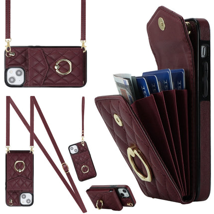 Rhombic Texture Card Bag Phone Case with Long Lanyard, For iPhone 13, For iPhone 12 / 12 Pro, For iPhone 12 Pro Max