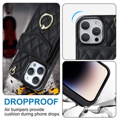 Rhombic Texture Card Bag Phone Case with Long Lanyard, For iPhone 12 / 12 Pro, For iPhone 12 Pro Max, For iPhone 11 Pro Max, For iPhone 11