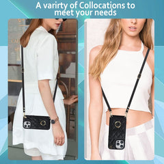 Rhombic Texture Card Bag Phone Case with Long Lanyard, For iPhone 12 / 12 Pro, For iPhone 12 Pro Max, For iPhone 11 Pro Max, For iPhone 11