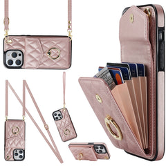 Rhombic Texture Card Bag Phone Case with Long Lanyard, For iPhone 12 / 12 Pro, For iPhone 12 Pro Max, For iPhone 11 Pro Max, For iPhone 11