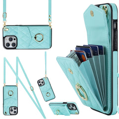 Rhombic Texture Card Bag Phone Case with Long Lanyard, For iPhone 12 / 12 Pro, For iPhone 12 Pro Max, For iPhone 11 Pro Max, For iPhone 11