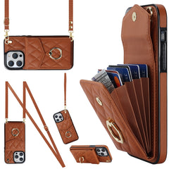 Rhombic Texture Card Bag Phone Case with Long Lanyard, For iPhone 12 / 12 Pro, For iPhone 12 Pro Max, For iPhone 11 Pro Max, For iPhone 11