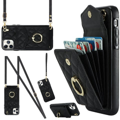 Rhombic Texture Card Bag Phone Case with Long Lanyard, For iPhone 12 / 12 Pro, For iPhone 12 Pro Max, For iPhone 11 Pro Max, For iPhone 11