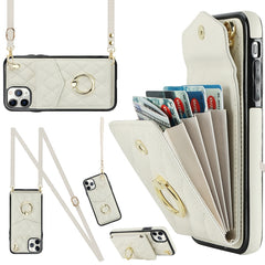 Rhombic Texture Card Bag Phone Case with Long Lanyard, For iPhone 12 / 12 Pro, For iPhone 12 Pro Max, For iPhone 11 Pro Max, For iPhone 11